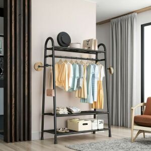 Schwarzer Kleiderständer - Mit Kleiderbügeln, Regalen, 160x100x40 cm 137524883 - Schlafzimmermöbel