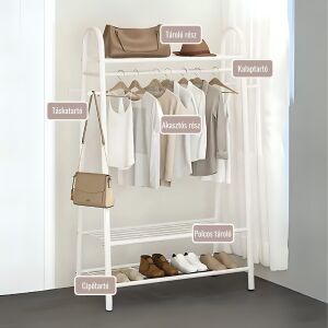 Stalak za odjeću s kukama i policama, bijeli 137524889 - Namještaj