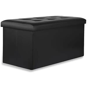 Úložný skladací puf 80×40 cm, čierna umelá koža, prešívaná sedačka