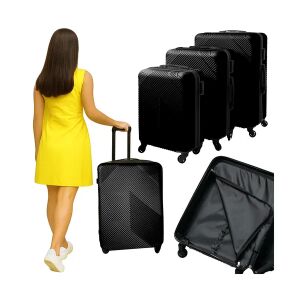 Nő húzza a fekete ABS gurulós bőröndszettet - Trizand