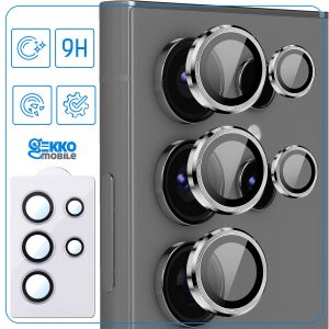 Kamerafilm-készlet Samsung Galaxy S24 Ultra készülékhez, egyedi lencsevédelemmel, üvegből készült, beállítási útmutatóval, átlátszó, SZÜRKE körvonal