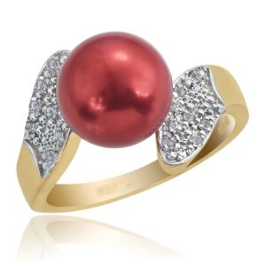 Arannyal Bevont Ezüst Gyűrű Vörös Édesvízi Gyönggyel és Fehér Topázzal, XELP24/59 137538489 - Divat & Öltözködés