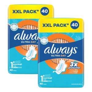 Zwei Packungen Always Ultra Normal Damenbinden mit Flügeln, je 40 Stück - Damenbinden