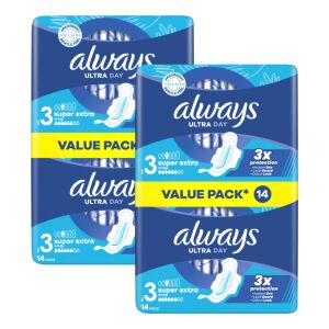 Két csomag Always Ultra Day Super Extra szárnyas egészségügyi betét, 2x14 darabos gazdaságos kiszerelés - Always