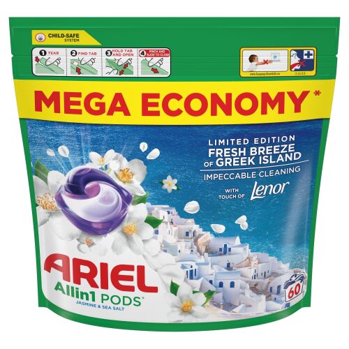 Ariel Allin1 Pods Greek Island Waschmittelkapseln, 60 Wäschen, Jasmin- und Meersalzduft