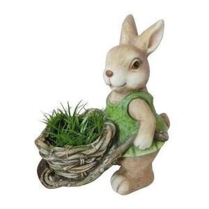 Kerti dekoráció, kerámia, nyúl talicskával, 40x19,5x34 cm