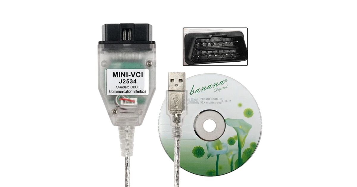 OBD2 diagnosekabel Kunststof MINI VCI kabel Efficiënte Vervanging voor K‑line ISO 9141 KWP 2000 14230‑4-J2534