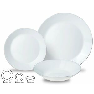 Set de cină alb Kinghoff KH1877, 18 piese, cu detalii argintii, incluzând farfurii, farfurii de desert și boluri de supă - Serviciu de cină