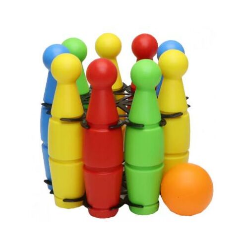 Teke szett 9db-os, színes műanyag teke szett gyerekeknek