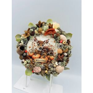 Őzikés meleg színű ajtódísz őzzel, tökökkel és 'Welcome' felirattal. - Ajtódísz