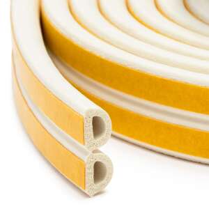 White self-adhesive door and window seal, 9mm wide, D profile - Sealing tape