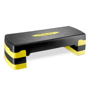 Stepper aerobic Standard 4FIZJO cu 3 trepte reglabile, negru și galben - Bănci step