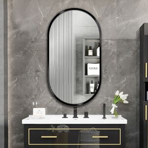 Oglindă de baie ovală modernă cu ramă neagră 75x40 cm deasupra chiuvetei - Oglinzi de baie