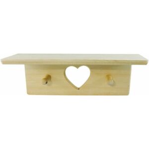 Cârlig de perete din lemn de pin cu decupaj în formă de inimă și două butoane - Obiect decorabil