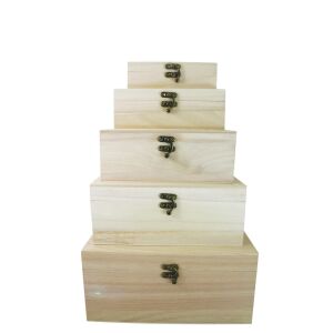 Set de 5 cutii din lemn cu închizători metalice, cutii de depozitare imbricate - Obiect decorabil