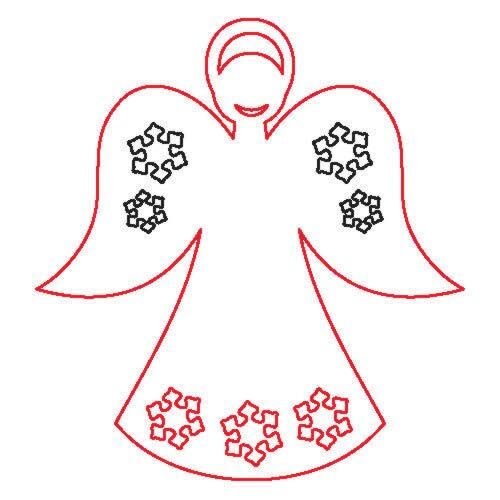 Fafigura Angyal Karácsonyi Dísz - Piros és Fekete Körvonal - Díszíthető tárgy