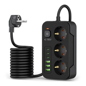 Tech-Protect Power Socket distributor 3*USB-C+3*USB-A 2M crni 137640142 - Tech-Protect