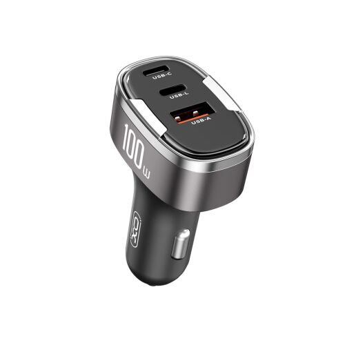 XO CC61 Grey Car Charger 100W PD QC 3.0 - 1ks USB-C + 1ks USB-A + 1ks s Lightning zásuvkou 137640161