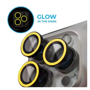 XPRO Luminous Premium Zaštita objektiva kamere za iPhone 16/16 Plus - Žuta. Svjetleća u mraku zaštita kamere. - Zaštitna folija za mobitel