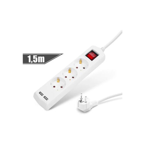 Delight 3-as elosztó kapcsolóval 1.5M + 2*USB-A aljzattal 137640763