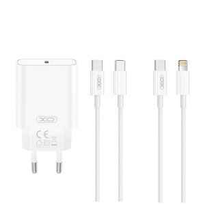 Комплект зарядно устройство XO CE32 20W USB-C PD с USB-C и Lightning кабели - Зарядно устройство за телефон