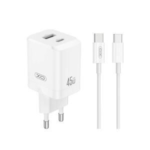 XO CE36 Fehér Hálózati Töltő szett PD45W 1*USB-A / 1*USB-C + USB-C kábellel 137642989 - XO