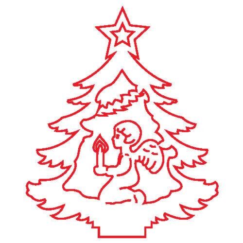 Fafigura karácsonyfa angyallal és gyertyával, piros körvonal - Díszíthető tárgy