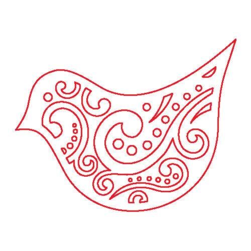 Fafigura madár fa kézműves forma, piros körvonal - Díszíthető tárgy
