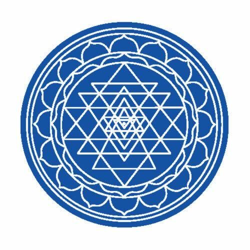 Kék-fehér Sri Yantra mandala design meditációhoz és lakberendezéshez