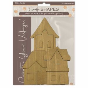 Stamperia Crafty Shapes MDF Ház tájkép, befejezetlen fa falu jelenet - Stamperia