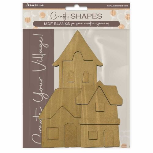 Stamperia Crafty Shapes MDF Ház tájkép, befejezetlen fa falu jelenet