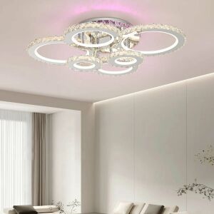 Żyrandol LED z pilotem i kryształem NOVA ROTONDA RGB 152W, 6 okręgów, zimne/ciepłe/neutralne światło, ściemnialny, błyszczący chrom 137651374 - Lampy i oświetlenie