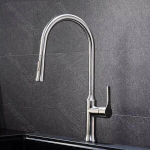 Alessandro Design Küchenarmatur mit ausziehbarer Brause, Edelstahl satiniert - WC-Sitze, Duschkabine, Wasserhahn, Duschtür, Badezimmerschrank, Wäschekörbe und Brausegarnitur