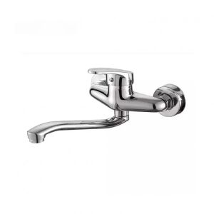 Стенен кухненски смесител с въртящ се чучур, сплав, хром, PM018