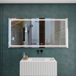 Lustro LED Verite MotionGlow Marcello 120x60cm z systemem przeciwmgielnym, zegarem i termometrem w łazience - Meble do holu wejściowego