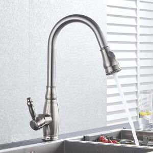 YSQ/105 Edelstahl Küchenarmatur mit Ausziehbrause - WC-Sitze, Duschkabine, Wasserhahn, Duschtür, Badezimmerschrank, Wäschekörbe und Brausegarnitur