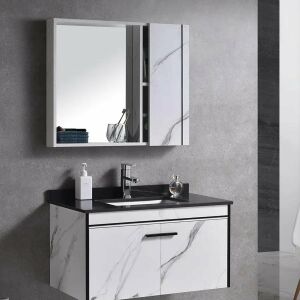 CORFU Čierno-biela súprava kúpeľňového nábytku s mramorovým efektom, 60 cm - Kúpeľňový nábytok
