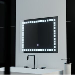 Oglindă LED dreptunghiulară 80x60cm cu iluminare tip grilă, model Basic Touch în baie - Mobilier de living