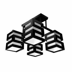 Drevený luster VANJA, štvorcové tienidlo, 4 x objímka E27, biela/čierna 137652300 - Lampy&osvetlenie