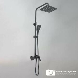 Čierny sprchový stĺp so štvorcovou hlavovou sprchou a ručnou sprchou - Sprchová súprava