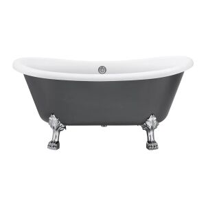 Bright Grey Freistehende Badewanne, Ovale Acryl Badewanne mit Chromfüßen, 150x72x70 cm - Badezimmermöbel