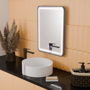 Taglio Touch LED Spiegel 45x60cm mit schwarzem Rahmen und Antibeschlagsystem im Badezimmer - Spiegel