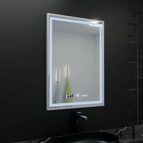LED огледало Verite Imperial Silver Motion Glow Marcello 60x80cm с функция против замъгляване, часовник и дисплей за температура