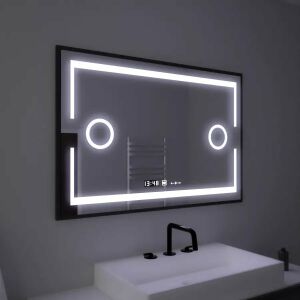 Marcello MotionGlow LED Badezimmerspiegel 120x80cm mit Antibeschlag, Uhr, Thermometer und Vergrößerungsspiegel - Spiegel