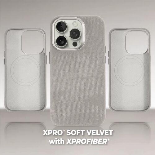 XPRO Soft Velvet MagSafe iPhone 16 tok - Szürke, elöl- és hátulnézet - XPro