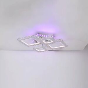 LED полилей с дистанционно управление и кристал NOVA RHOMBA RGB 60W, 4 квадрата, Студена/Топла/Неутрална светлина, Димируем, Гланцов хром 137653182 - Лампи и осветление