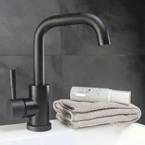 Schwarze Waschtischarmatur mit schwenkbarem Auslauf, SUS304 Edelstahl - WC-Sitze, Duschkabine, Wasserhahn, Duschtür, Badezimmerschrank, Wäschekörbe und Brausegarnitur