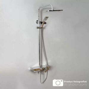 Chrómový sprchový stĺp s dažďovou sprchovou hlavicou a ručnou sprchou - Sprchová súprava