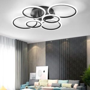 Moderne schwarze LED-Deckenleuchte mit Fernbedienung im Wohnzimmer - Lampen & Beleuchtung