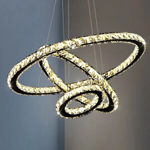 Żyrandol wiszący LED z pilotem i kryształem PRISM LUMINIS 78 W, 3 okręgi, zimne/ciepłe/neutralne światło, ściemnialny, srebrny, regulowana wysokość 137653391 - Lampy i oświetlenie